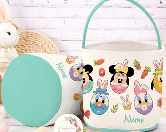 Personalized Mickey and Friends Disney Easter Basket, Disney Bunny Easter Egg Hunt Basket, WDW Disneyland Family Happy Easter Decor Bag
