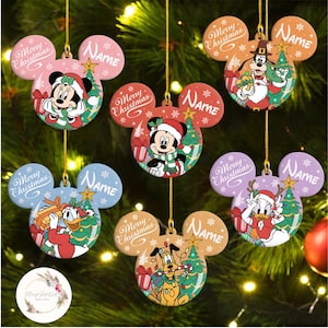 Personalized Multi-character Merry Christmas ornament, Mickey & friends Stitch Pooh Christmas Ornament, Disney Family Christmas Tree Hanging