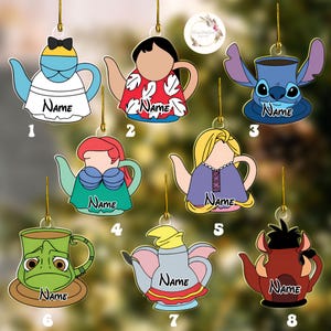 Personalized Disney characters Christmas Tea Cup Ornament, Multi-character Mickey & friends Princess Stitch Xmas Family Ornament 2024 Gift
