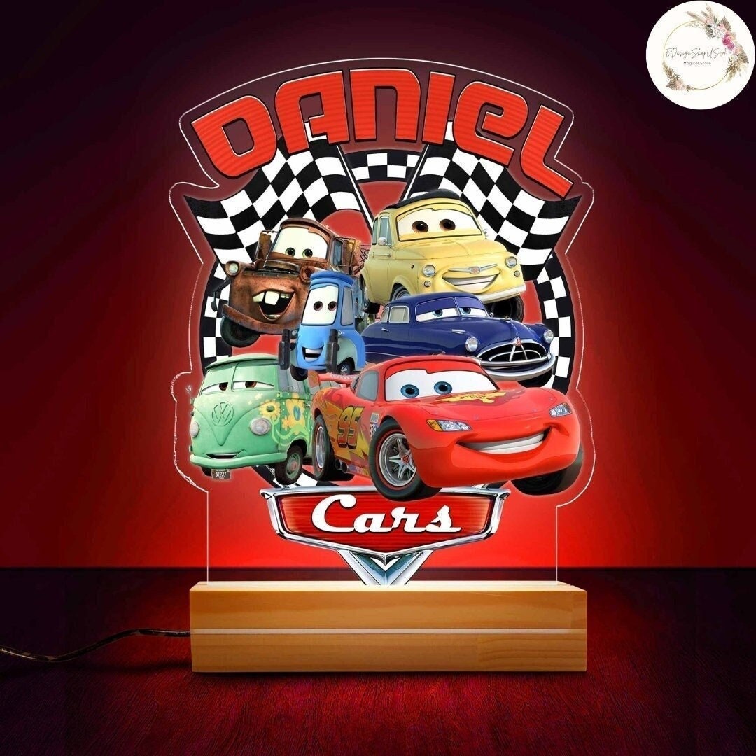 Personalized Disney Cars Night Light, Custom Name Pixar Lightning Mcqueen Baby Room Decor, Mater