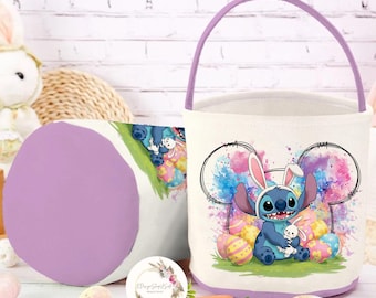 Personalized All Characters Disney Easter Basket, Mickey and Friends Bunny Easter Egg Hunt Basket, WDW Disneyland Family Happy Easter Decor