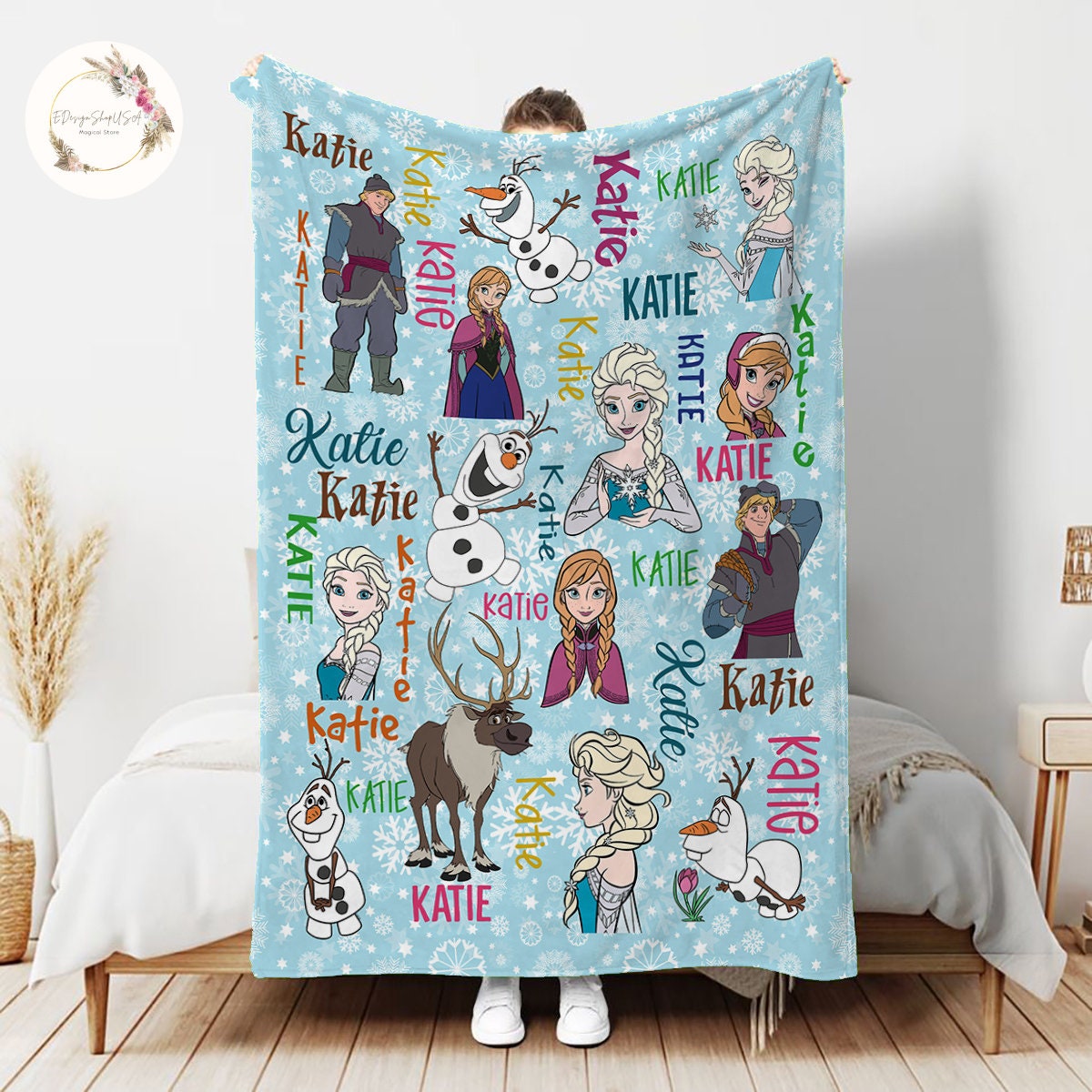 Personalized Disney Frozen Blanket Custom Name Disney Blanket Princess Elsa Blanket Disney Birthday Girl Gift Kids Disney Blanket