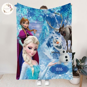 Personalized Disney Frozen Blanket, Custom Name Disney Blanket, Princess Elsa Blanket, Disney Birthday Girl Gift, Kids Disney Blanket