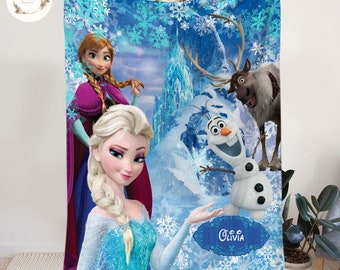 Personalized Disney Frozen Blanket, Custom Name Disney Blanket, Princess Elsa Blanket, Disney Birthday Girl Gift, Kids Disney Blanket