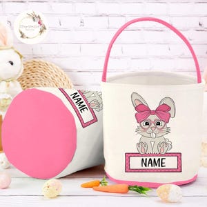 Personalized Personalized Easter Bunny Basket, Baby Name Basket, Easter Egg Hunt Basket, Easter Basket for Kids, Spring Basket, Family Bag