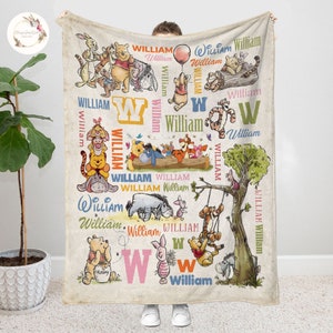 Personalized Pooh and Friends Blanket, Watercolor Winnie The Pooh Blanket, Custom Pooh Bear Blanket, Disney Birthday Gift, Kids Adult