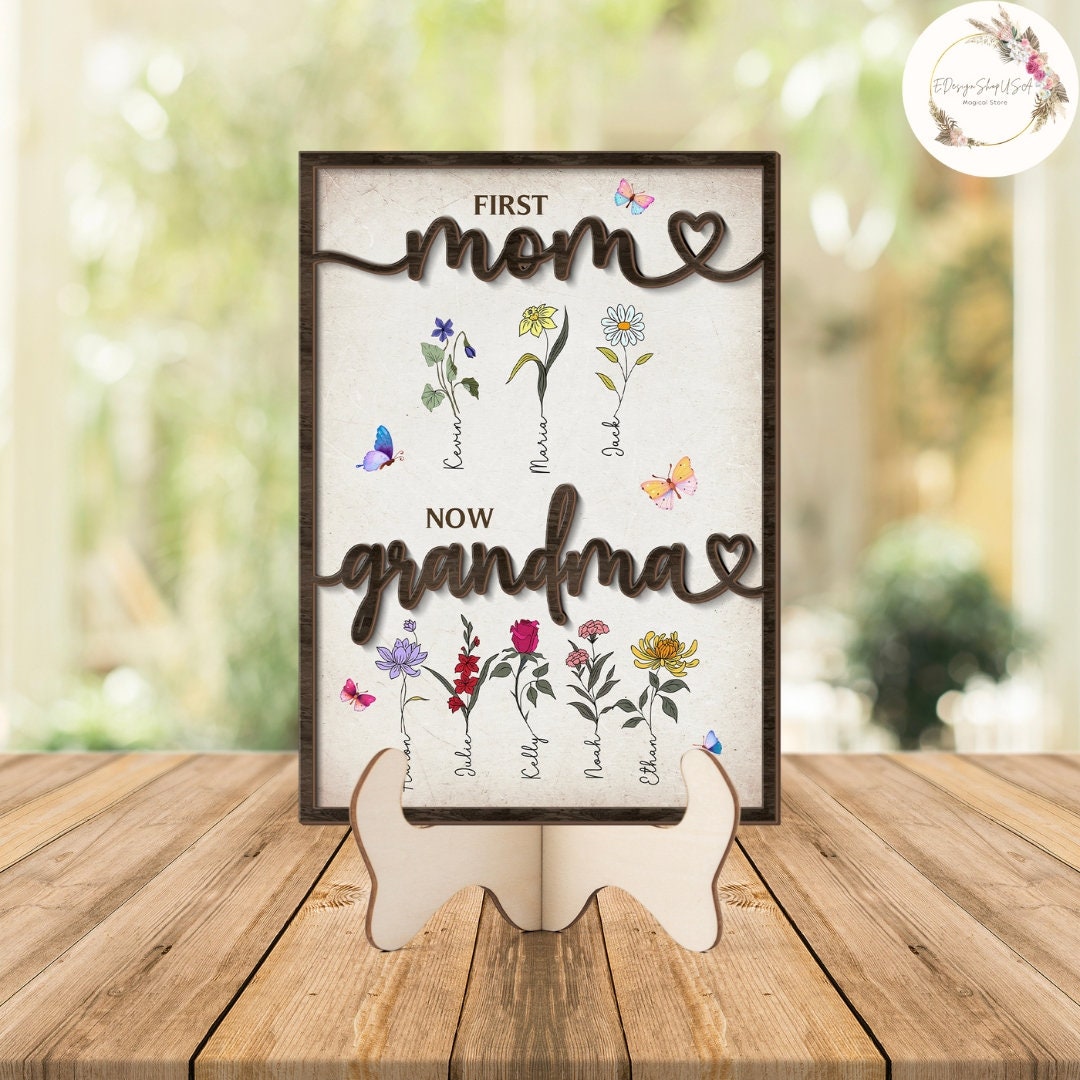 Personalized First Mom Now Grandma Wooden Sign Plaque, Mother's Day ...