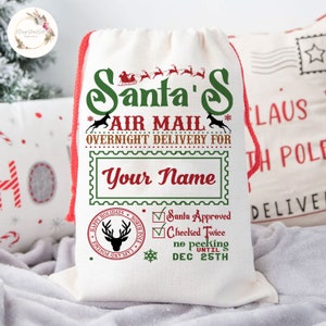 Santa&#39;s Air Mail Delivery Sack, Christmas Sack Bags, Santa Presents Sack, Christmas Treat Bags, Personalized Sack Bag, Drawstring Xmas Sacks
