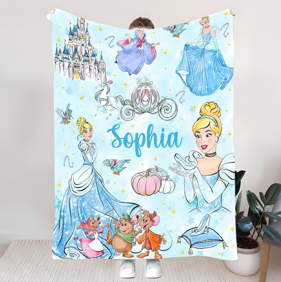 Personalized Disney Princess Cinderella Blanket Custom Name Baby Girl Blanket Watercolor Disney Princess Blanket Birthday Girl Gift Etsy Canada