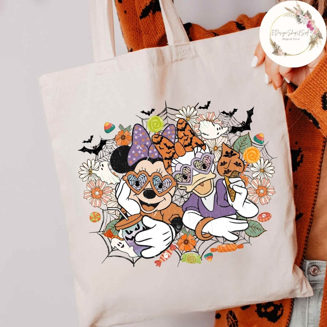 Vintage Floral Minnie Daisy Trick or Treat Disney Halloween Canvas
