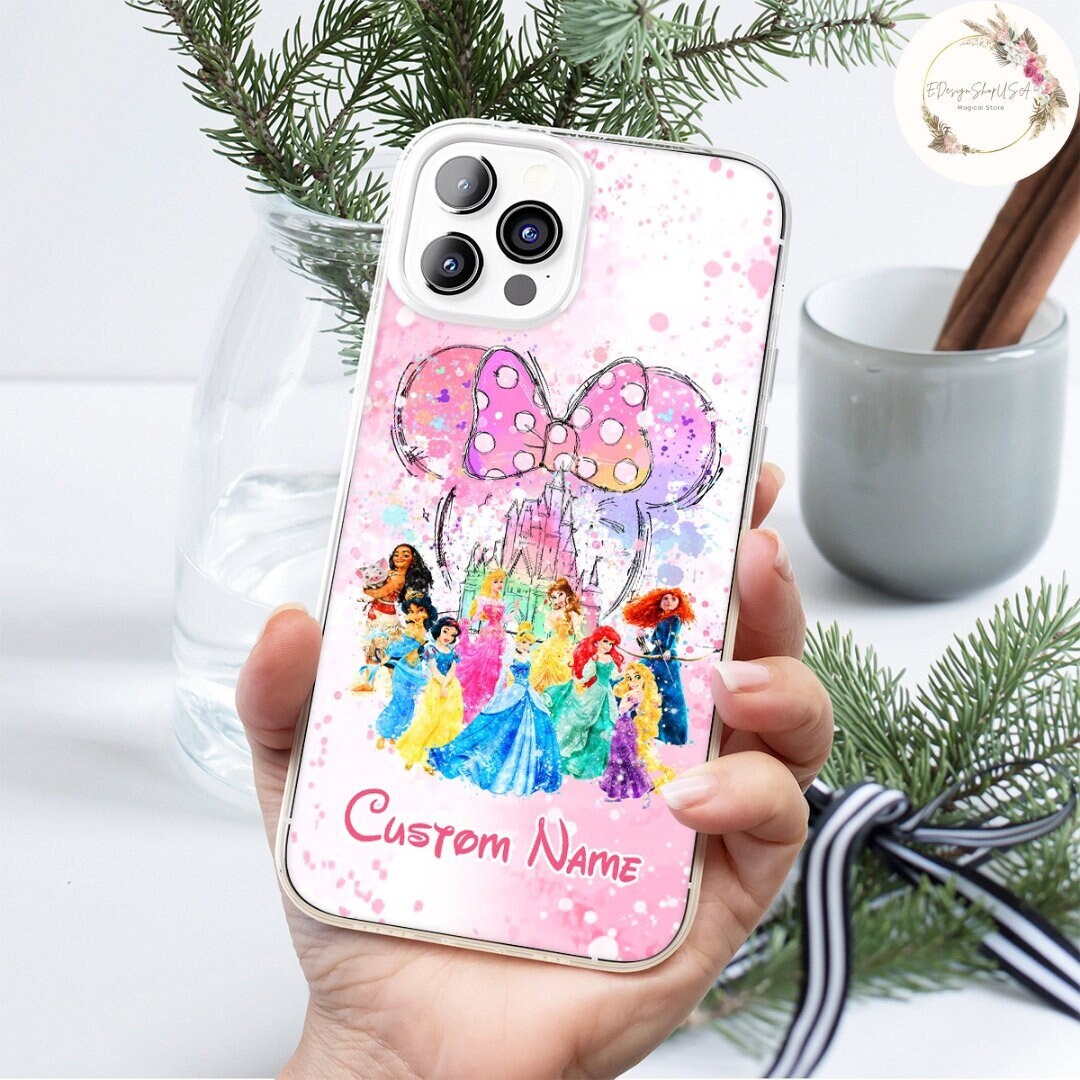 Personalized Watercolor Disney Princess Phone Case, Minnie Ears Disney