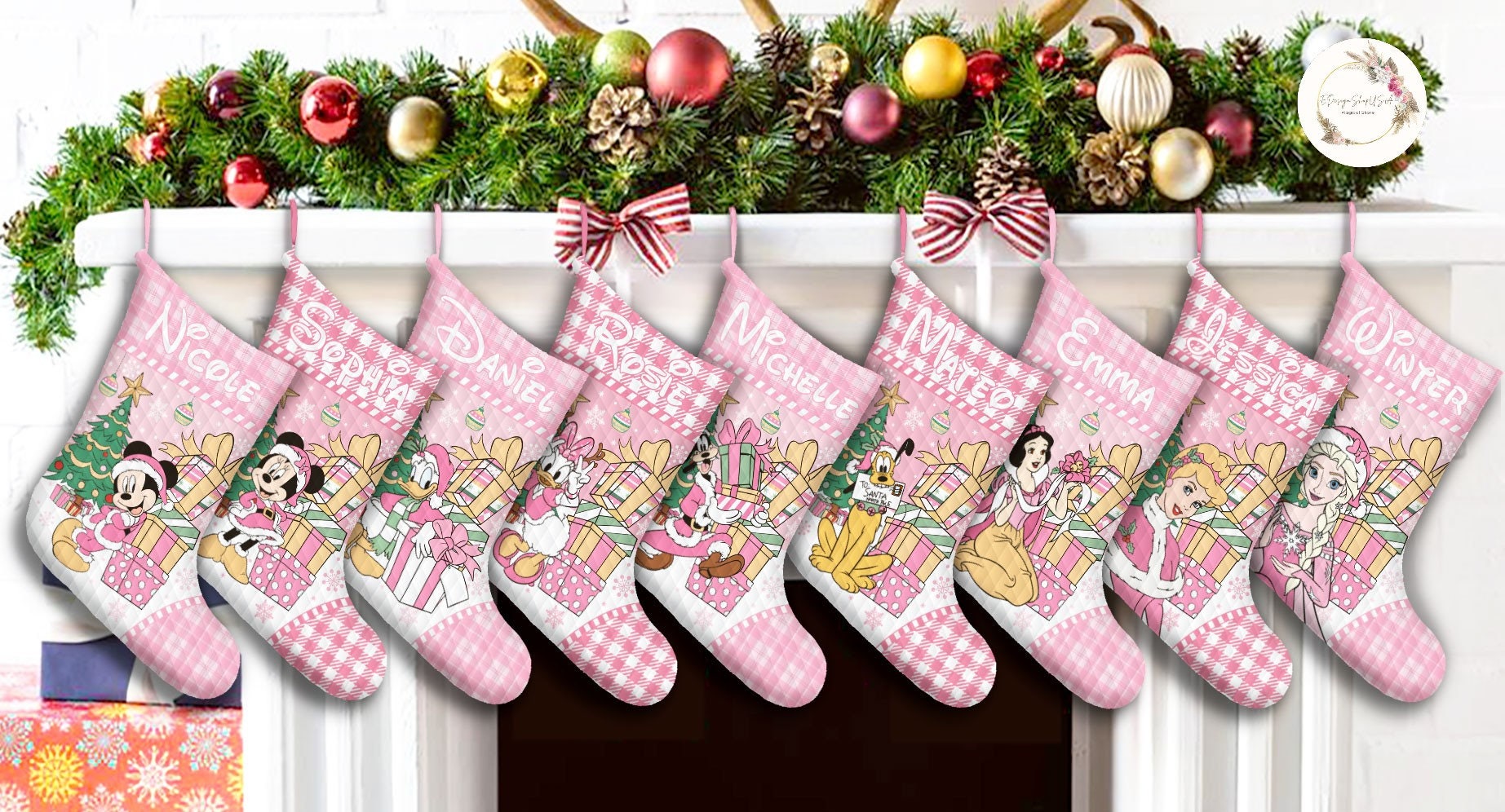 Medias navideñas personalizadas de Disney a cuadros rosas, medias navideñas  de Mickey y sus amigos con nombre, regalos de Navidad de princesas de  Disney 2023 - Etsy México, image size:1845x996