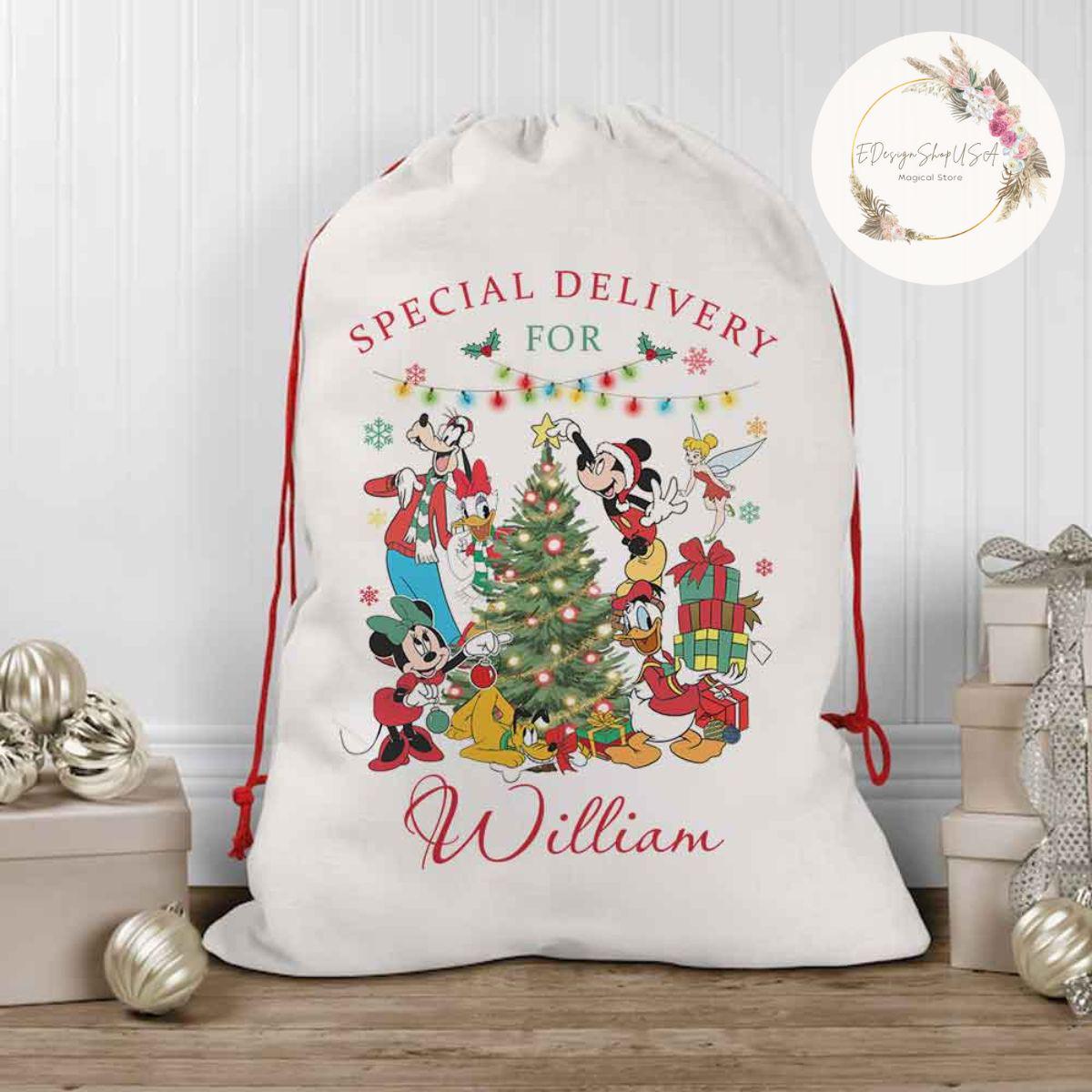Mickey friends Special Delivery For Disney Christmas Sack, Santa Claus  Sack Keepsake 2024, Disney Family Christmas Bag, Gift for kids