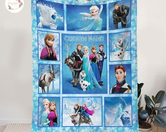 Personalized Disney Frozen Blanket, Custom Name Disney Blanket, Anna Elsa Olaf Blanket, Disney Birthday Gift, Kids Adult Blanket