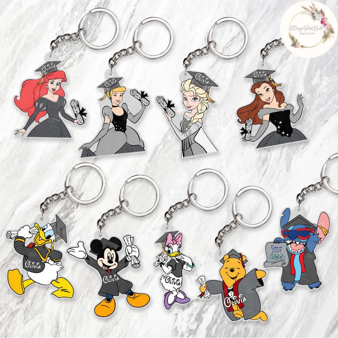Personalized Mickey Mouse Graduation Keychain - FREE Name & School Engraving