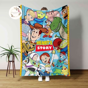 Personalized Disney Toy Story Blanket, Custom Name Disney Blanket, Woody Buzz Lightyear Jessie Toy Story Blanket, Gift for Boy or Girl