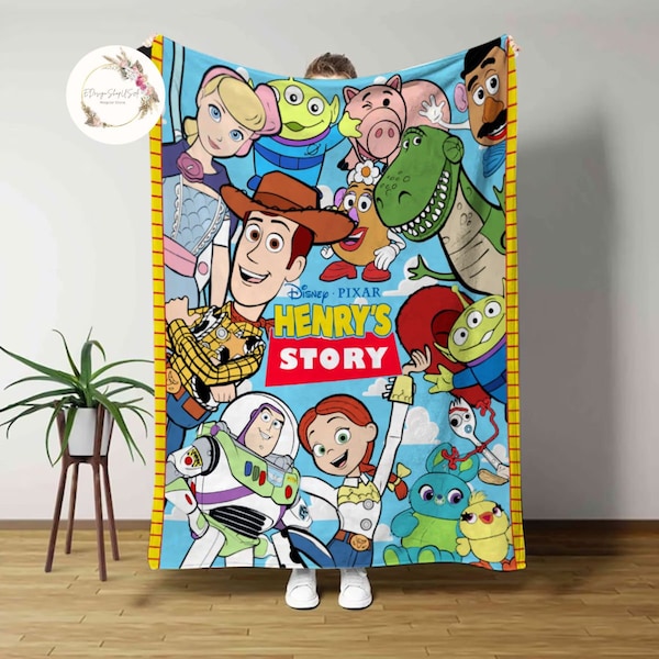 Personalized Disney Toy Story Blanket, Custom Name Disney Blanket, Woody Buzz Lightyear Jessie Toy Story Blanket, Gift for Boy or Girl