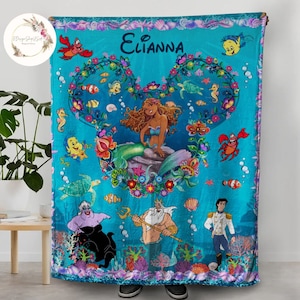 Couverture personnalisée La petite sirène, couverture noire sirène princesse plie Sébastien, cadeau d'anniversaire pour elle, couverture afro sirène fille