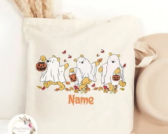 Personalized Pooh Halloween Ghost Tote Bag, Winnie The Pooh Halloween Bag, Spooky Season Bag, Cute Fall Pooh Tote Bag, Halloween Canvas Bag