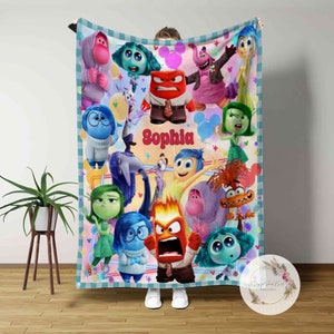 Personalized Disney Pixar Inside Out 2 Characters Blanket, Joy Disgust Sadness Anxiety Envy Inside Out Friends Blankets, Custom Name blanket