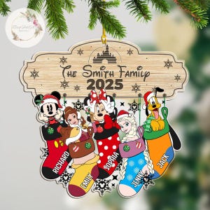 Personalized Disney characters Family Stocking Ornament, Multi-character Mickey & friends Princess Stitch Xmas Family Ornament 2025 Gift