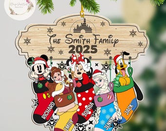 Personalized Disney characters Family Stocking Ornament, Multi-character Mickey & friends Princess Stitch Xmas Family Ornament 2025 Gift