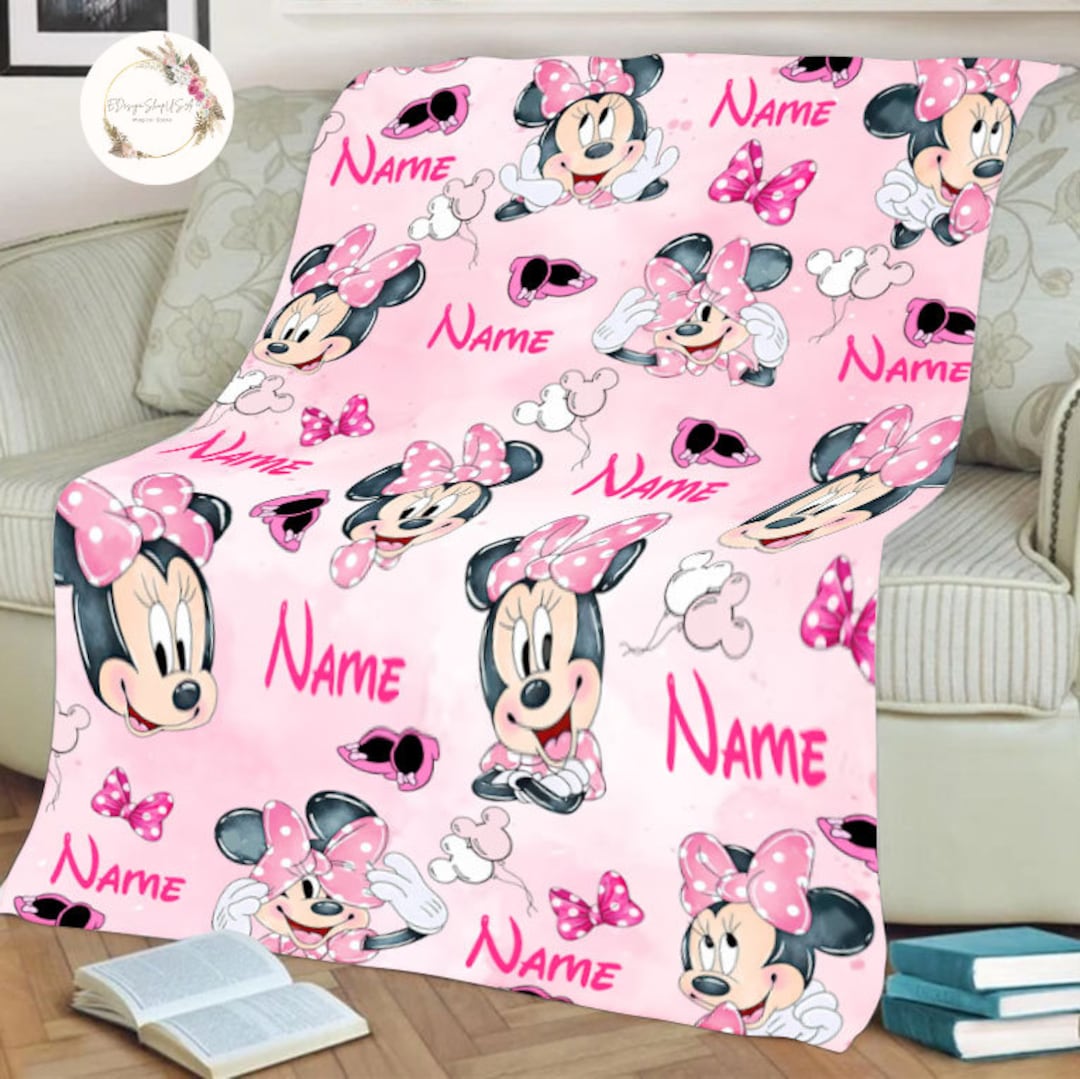 Personalized Watercolor Minnie Mouse Blanket, Custom Name Disney Minnie Blanket, Disney Blankets