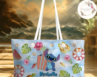 Personalized Watercolor Disney Stitch Summer Weekender Bag