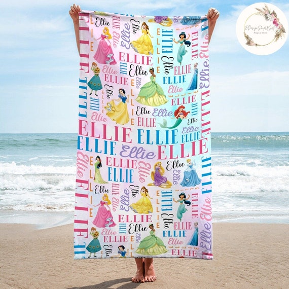 Personalized Disney Princess Beach Towel Disney Princess Birthday Girl Towel Bath Pool Summer Beach Trip WDW Disneyland Girl Trip Summer Etsy