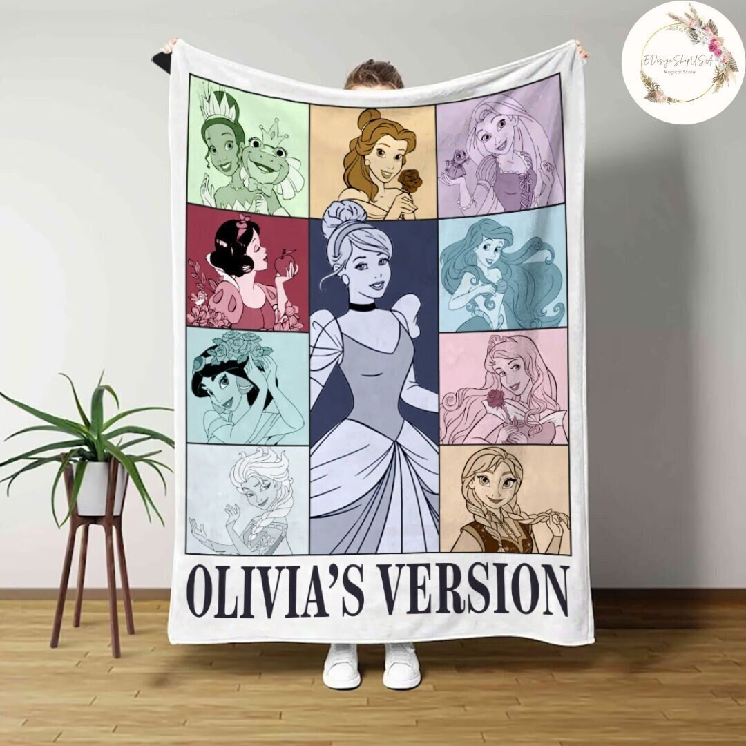 Personalized Disney Princess Blanket, Custom Name Baby Girl Blanket, Disney Princess Birthday
