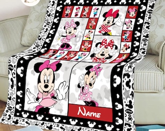 Personalized Minnie Mouse Blanket, Custom Name Disney Minnie Blanket, Disney Blankets, Minnie Birthday Gifts, Kid Name Blanket