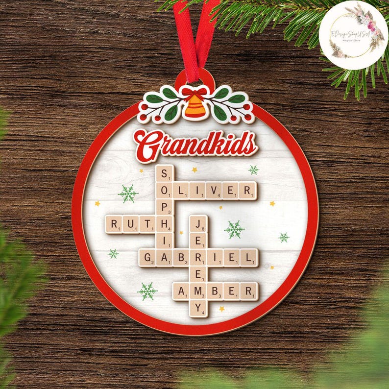 Personalized Wooden Family Crossword Christmas Ornament, Grandparents