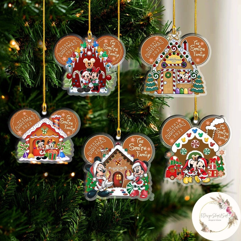 Personalized Gingerbread House Disney Christmas Ornament, Mickey Minnie Couples New Home Family Christmas Tree Decoration, Merry Christmas image 1