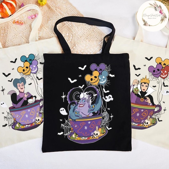 Personalized Disney Villains Teacup Halloween Canvas Tote Bag WDW Disneyland Balloons Halloween Party Candy Bag Bad Witches Club Girl Trip Etsy