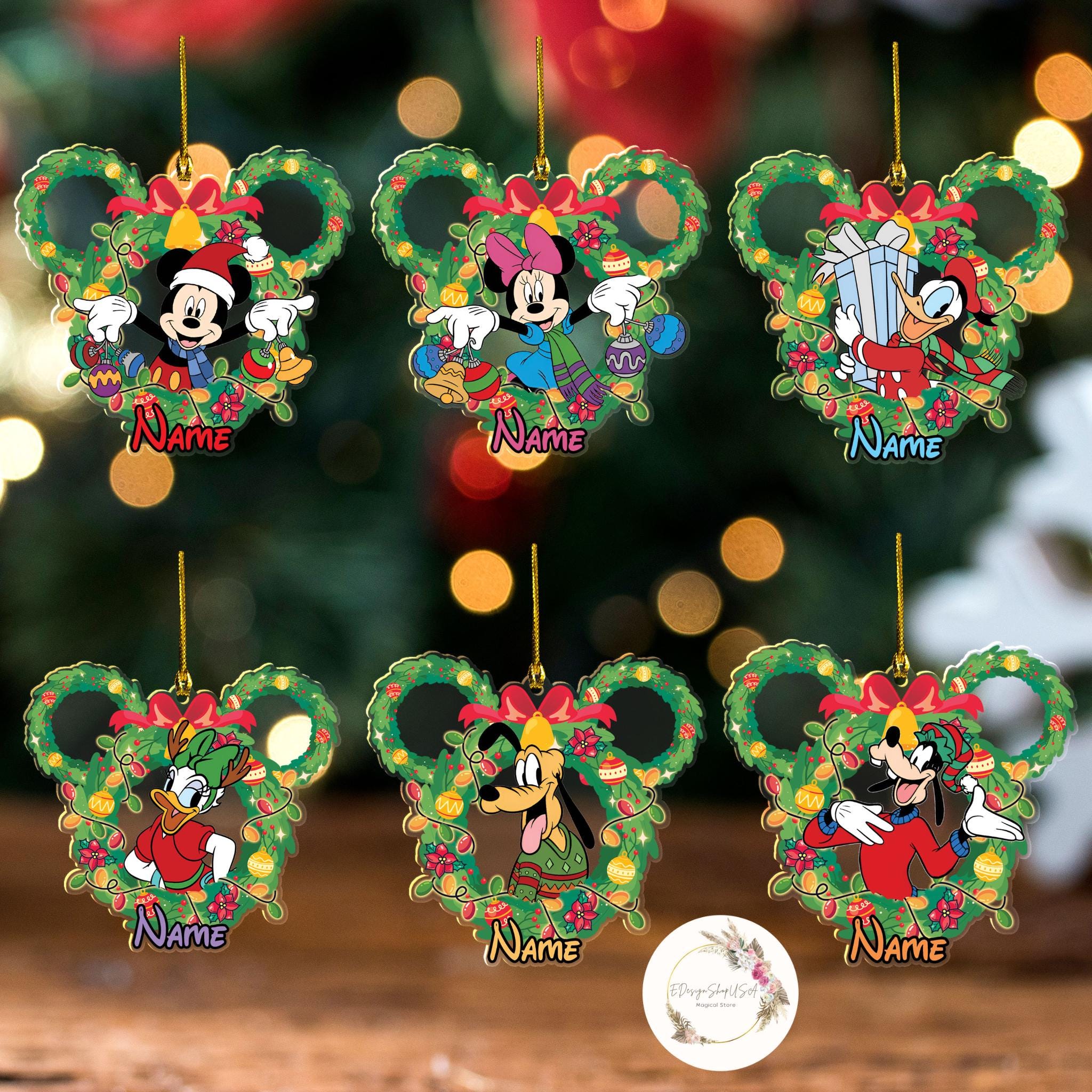 Personalized Disney Characters Family Christmas Wreath Ornament