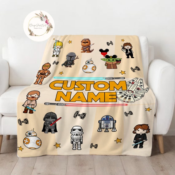 Personalized Custom Name Star Wars Blanket, Star Wars Characters Blanket,  Birthday Gift, Custom Galaxy Edge Blanket, Darth Vader At At BB8