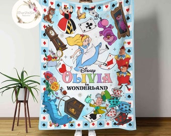 Personalized Custom Name Disney Alice in Wonderland Blanket, Custom Name Baby Girl Blanket, Disney Princess Alice Birthday Girl,Cheshire Cat