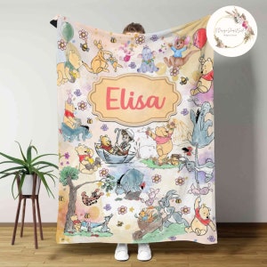 Personalized Watercolor Winnie the Pooh blanket, Pooh Bear and friends blanket, Birthday gift for her/him, Kids Adults blanket