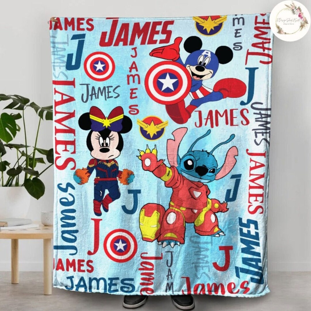 Personalized Watercolor Disney Superhero Blanket, Custom Name Marvel Blanket, Spiderman Blanket