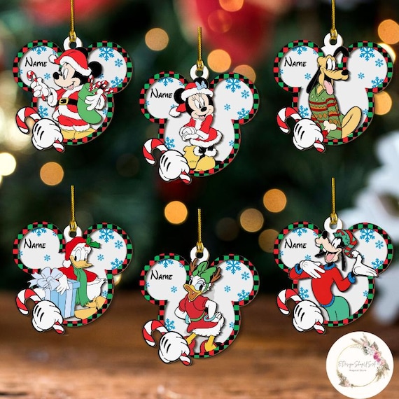 Personalized Mickey Friends Santa Hat Wood Disney Family Christmas  Ornament 2024, Kids Name Mickey's Very Merry Christmas Tree Decoration