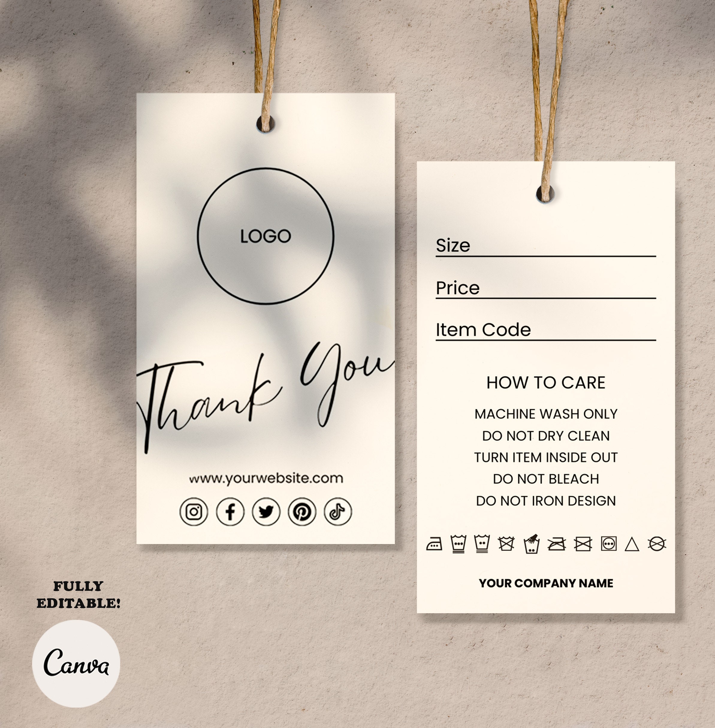 Elegant Product Hang Tags Template, Printable Fashion Sizing Label  Template, Boutique Price Tags, DIY Swing Tags With Watercolor Background 