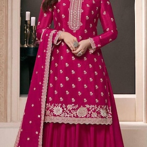 Pakistani Designer Chinon Silk fully embroidered Sequence Work Readymade Salwar Kameez Stitched Wedding Wear Suits