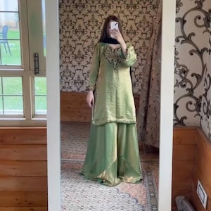 Pakistani Designer Chinon Silk fully embroidered Sequence Work Readymade Salwar Kameez Stitched Wedding Wear Suits