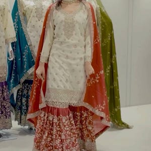 Pakistani Designer Chinon Silk fully embroidered Sequence Work Readymade Salwar Kameez Stitched Wedding Wear Suits