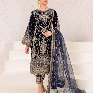 Pakistani Designer Chinon Silk fully embroidered Sequence Work Readymade Salwar Kameez Stitched Wedding Wear Suits