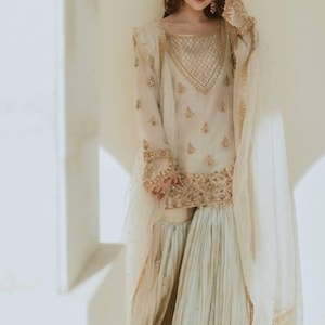 Pakistani Designer Chinon Silk fully embroidered Sequence Work Readymade Salwar Kameez Stitched Wedding Wear Suits