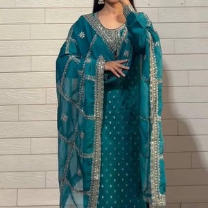Pakistani Designer Chinon Silk fully embroidered Sequence Work Readymade Salwar Kameez Stitched Wedding Wear Suits