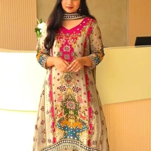 Pakistani Designer Chinon Silk fully embroidered Sequence Work Readymade Salwar Kameez Stitched Wedding Wear Suits