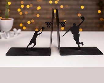 Black Metal Basketball Bookends | Heavy Duty Bookends |Book Organizer |Decorative Bookends |Home Ofis Decor |Basketball Book Lover for Gift