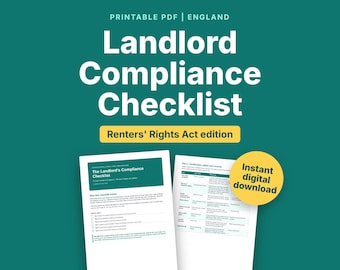 Lista de verificación de cumplimiento para propietarios en Inglaterra 2026, Ley de Derechos de los Inquilinos, PDF imprimible (descarga digital)
